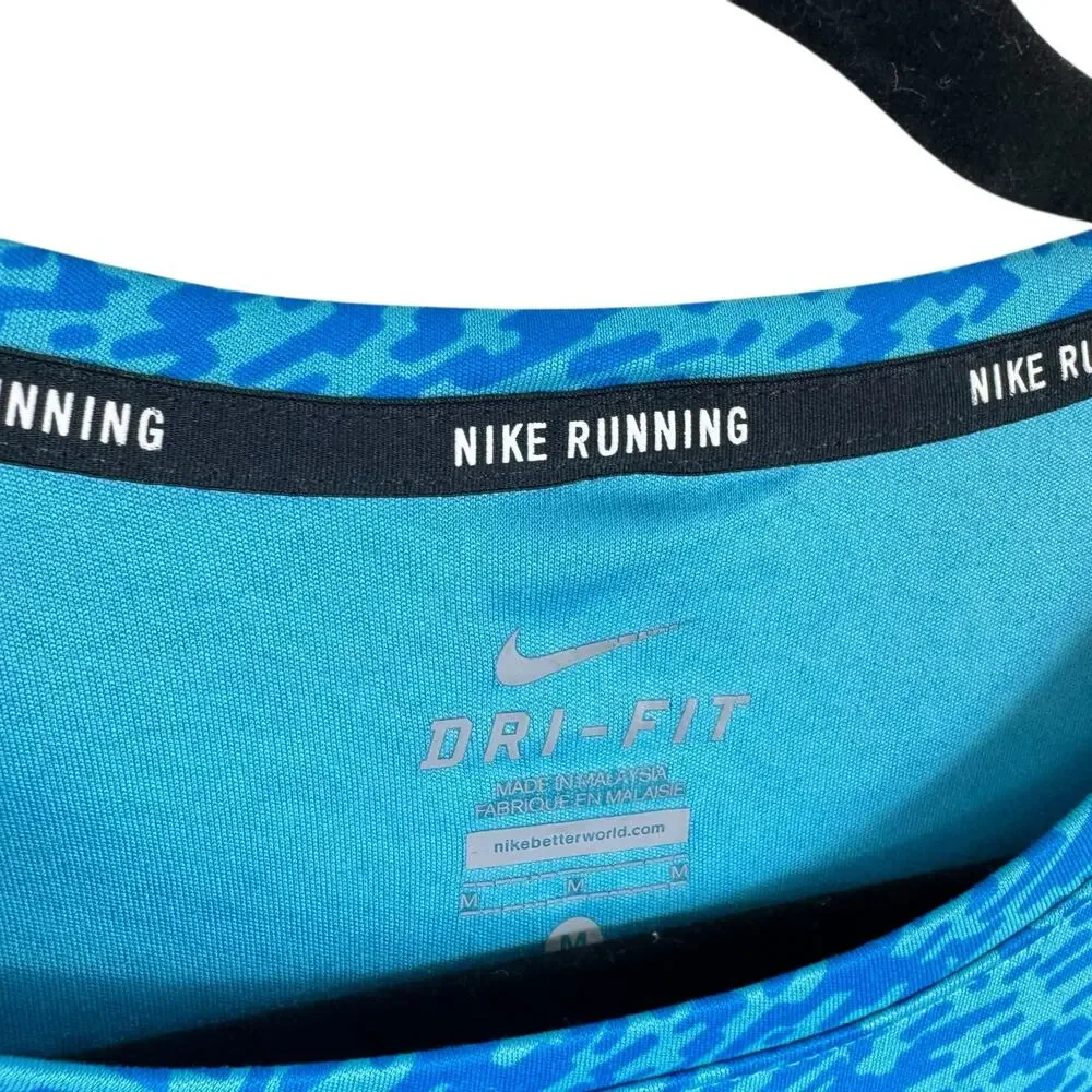 Nike Running Dri Fit Blue Patterned Short Sleeve Crew Neck Athletic T-Shirt Sz M